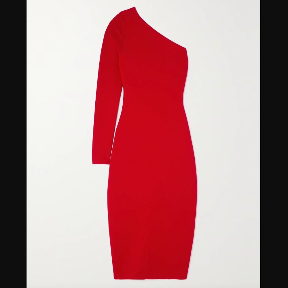 $890 Victoria Beckham VB Body Rust Orange One Shoulder Midi Dress size 3/L/8 - Picture 2 of 9